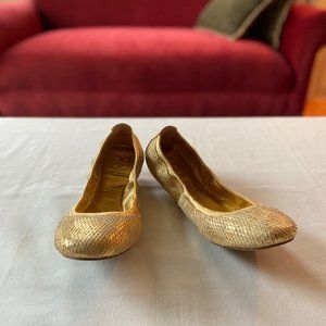 Tory Burch Eddie Ballet Flat Size 8 Gold